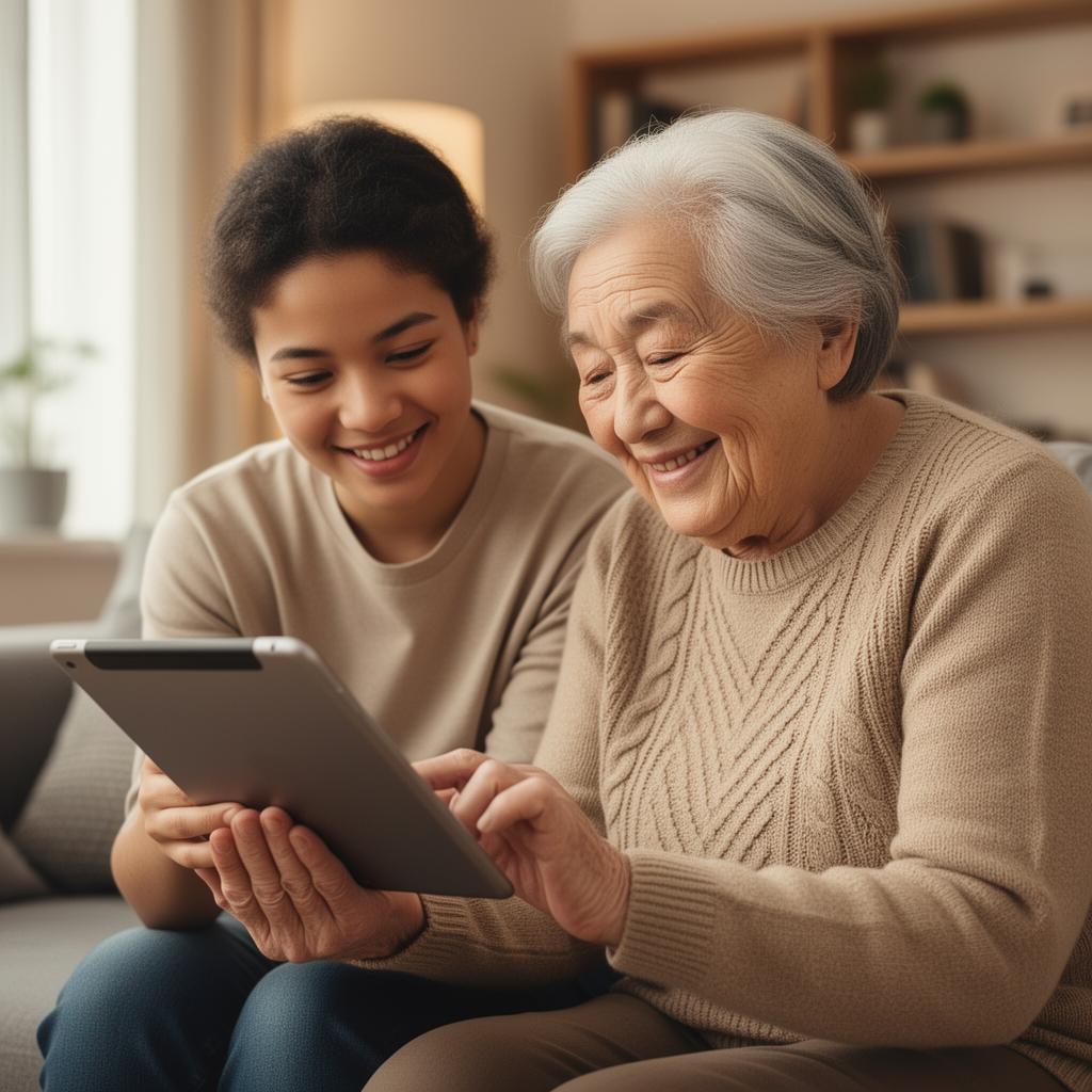 Companion visiting and helping a senior